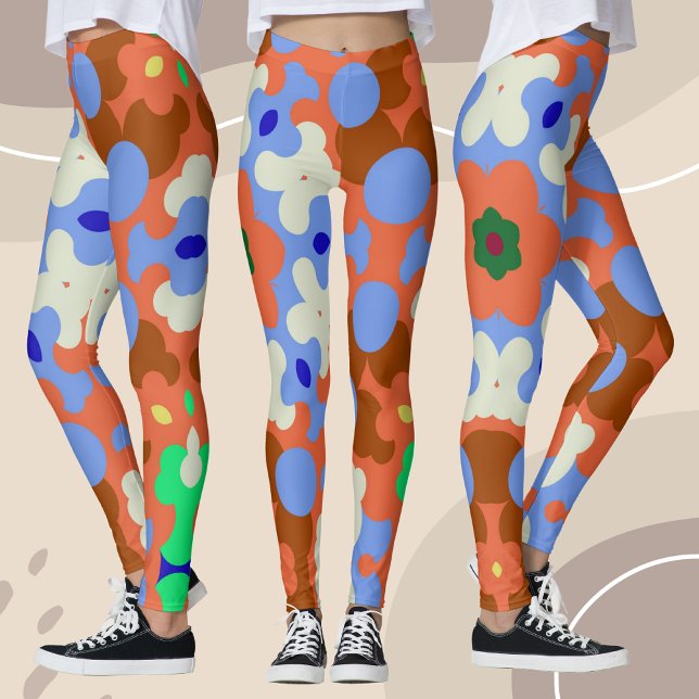 Legging Retro Mandala Flor Laranja Azul e Amarelo (Criador carregado)