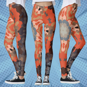 Legging Retro Mandala Flor Laranja Azul e Tan