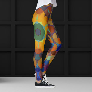 Legging Retro Mandala Flor Laranja Azul e Verde
