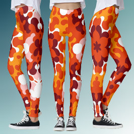 Legging Retro Mandala Flor Laranja Branco e Amarelo