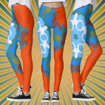 Legging Retro Mandala Flor Laranja Branco e Azul<br><div class="desc">Esta design de flor de mandala retrógrada apresenta cor de laranja,  azul e branca. Padrões engraçados e visuais brilhantes para o hippie moderno ou para qualquer um que goste de cores brilhantes!</div>