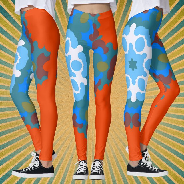 Legging Retro Mandala Flor Laranja Branco e Azul (Criador carregado)