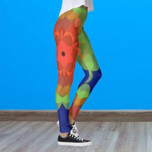 Legging Retro Mandala Flor Laranja Verde e Azul