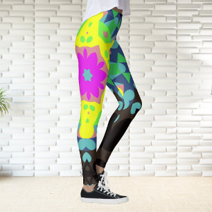 Legging Retro Mandala Flor Rosa Amarelo e Azul