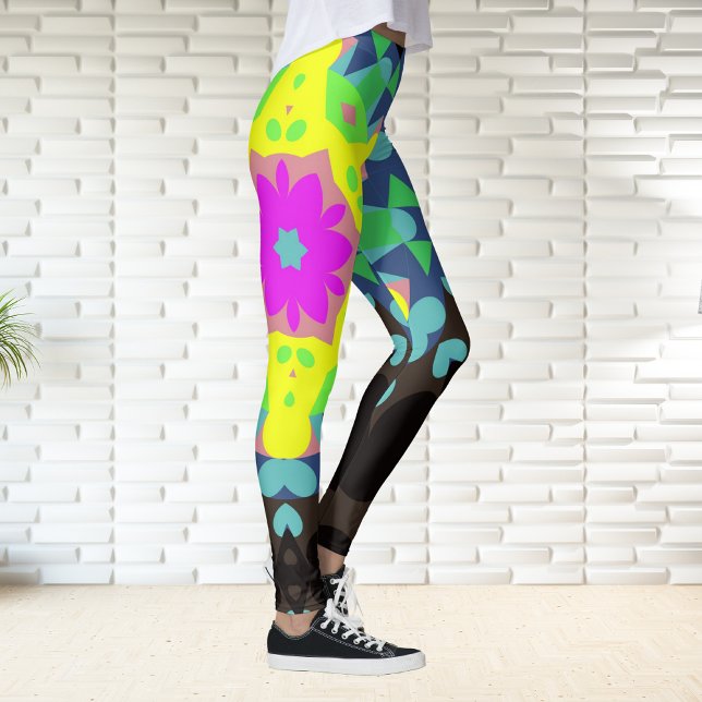 Legging Retro Mandala Flor Rosa Amarelo e Azul (Criador carregado)