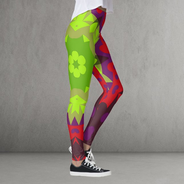Legging Retro Mandala Flor Verde Vermelho e Roxo (Criador carregado)