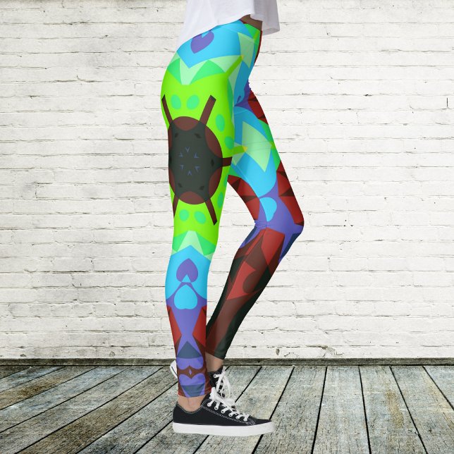 Legging Retro Mandala Flor Vermelho Azul e Verde (Criador carregado)
