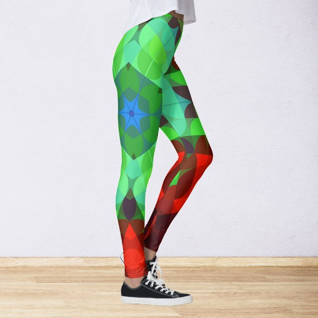 Legging Retro Mandala Flor Vermelho e Verde (Criador carregado)