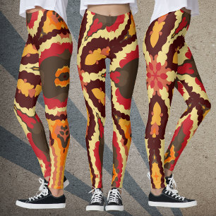 Legging Retro Mandala Vermelho Laranja e Marrom