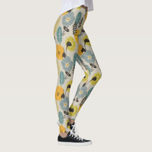 Legging Retro Moderno Floral na Cinza