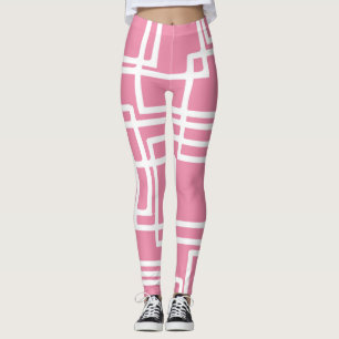 Legging Retro Moderno Retângulos Brancos em Rosa Feminino
