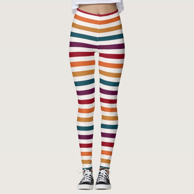 Legging Retro Outono Listras Horizontais Multicoloridas (Frente)