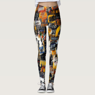 Legging Retro, padrão de parede de adesivos granulados, te