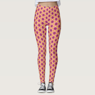Legging Retro Pink and Orange Modern Geometric Pattern