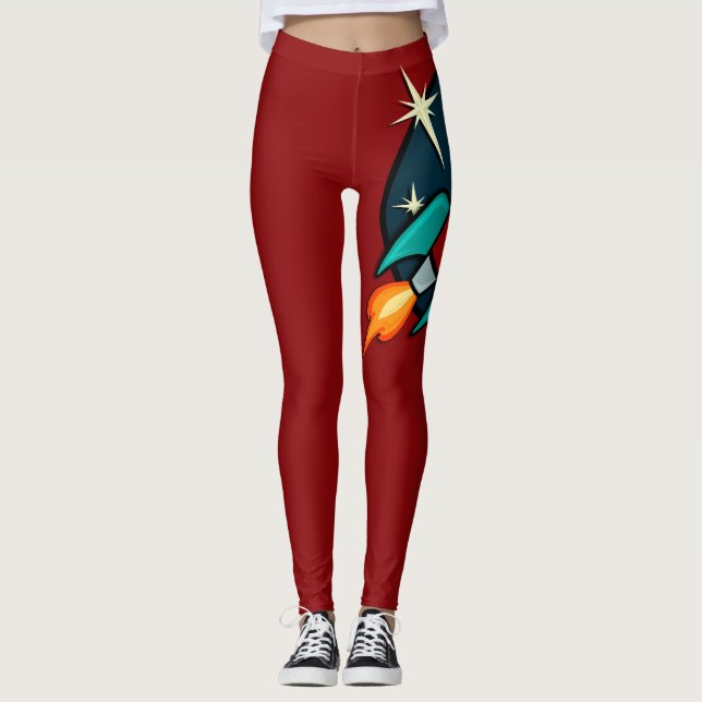 LEGGING RETRO ROCKET NAVEGA PERNAS GRÁFICAS VERMELHAS (Frente)