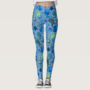 Legging Retro Rockets no espaço. L Azul BG