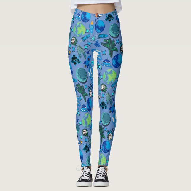 Legging Retro Rockets no espaço. L Azul BG (Frente)