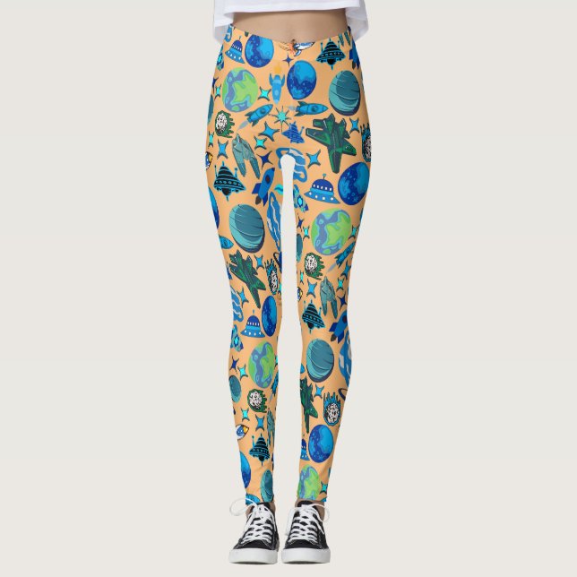 Legging Retro Rockets no espaço. L Laranja BG (Frente)
