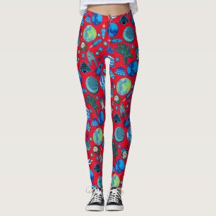 Legging Retro Rockets no espaço. Vermelho BG