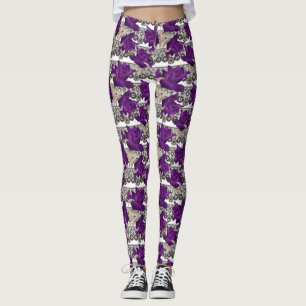 Legging Retro, rosas roxas