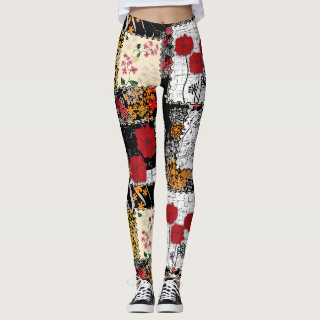 Legging Retro sem costura retro colagem de retalhos (Frente)