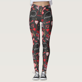 Legging Retro Valentine's Day Love Doodles