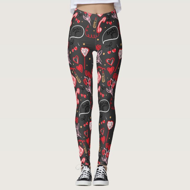 Legging Retro Valentine's Day Love Doodles (Frente)