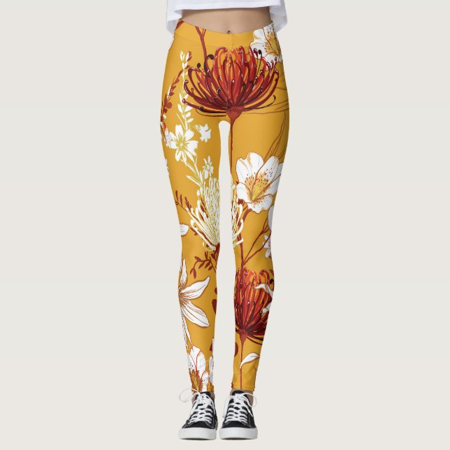 Legging Retrospectiva Sangrenta: Arte Floral Inacabada (Frente)