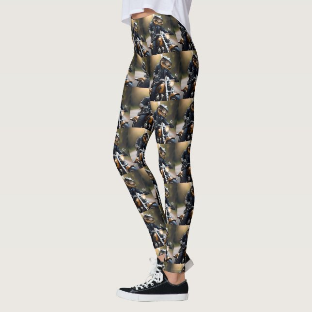Legging **"Rex Revved Up: T-Rex em couro em uma moto (Esquerda)