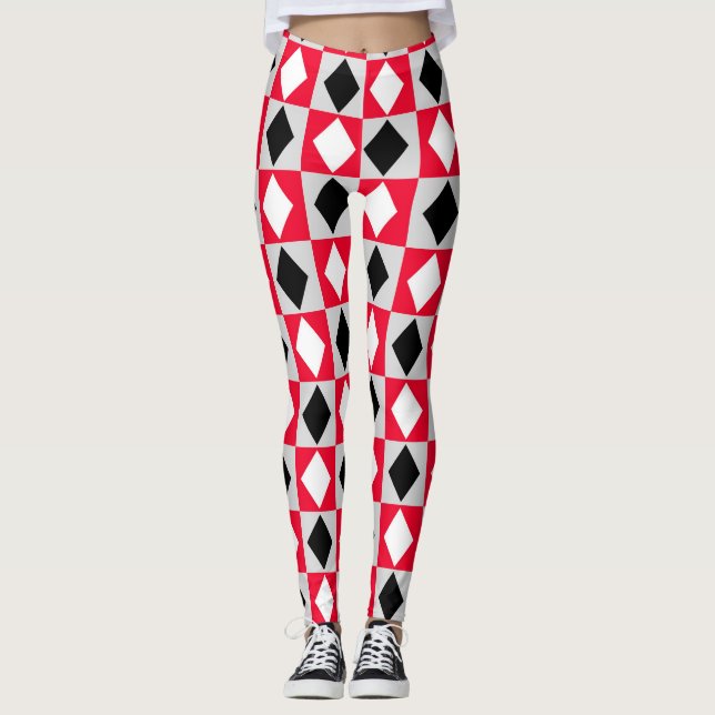 Legging Rhombus Diamond Geométrico Branco Vermelho Negro (Frente)