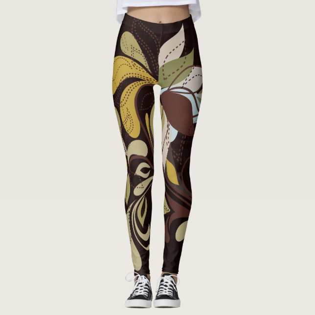 Legging Rich Brown Autumn Hues em Bold Contemporâneo Impre (Frente)