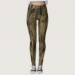 Legging Rich Brown e Dourado padrão de Deco de Arte