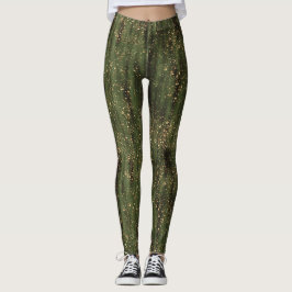 Legging Rich Green e Dourado padrão de brilho de Abstrato