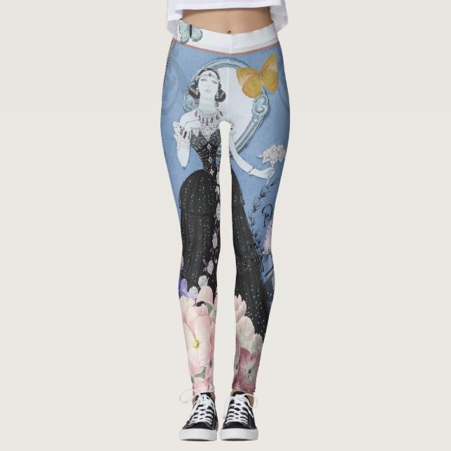 Legging Rico Floral da Mulher Elegante Azul (Frente)