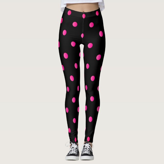 Legging Rico rosa quente e Bolinhas retrô preto (Frente)
