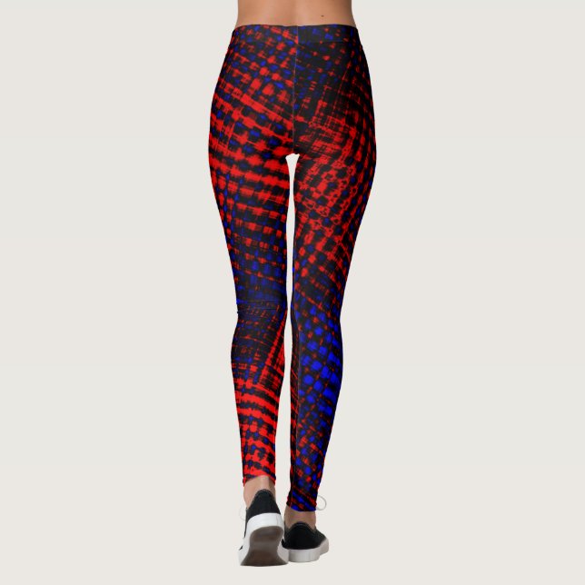 Legging Riscos vermelhos cruzados em fundo azul? (Verso)