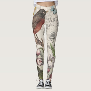 Legging Robin Elegant Bird Butterfly Arte Francesa