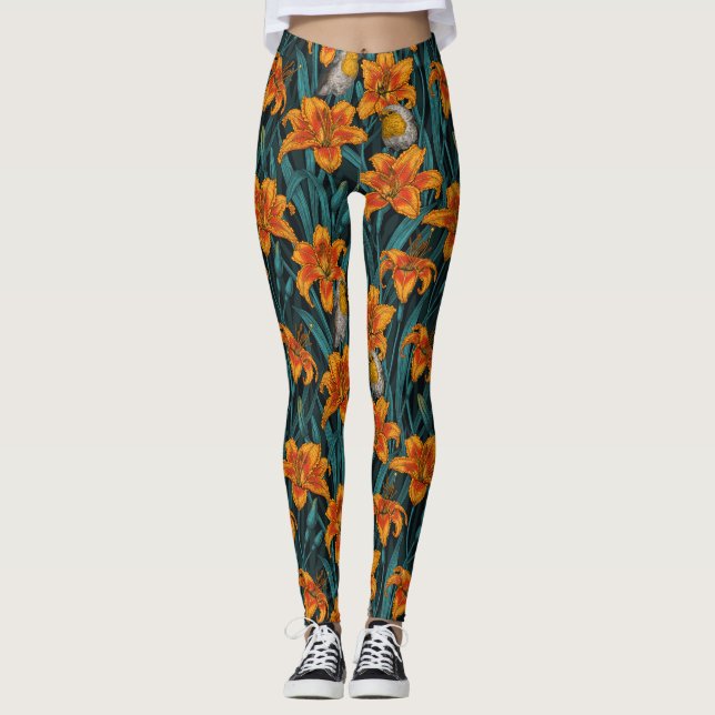 Legging Robins e flores, cor de laranja e azul (Frente)