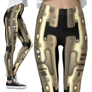 Legging Robô do Ouro do Conjunto Espacial Androide Metálic