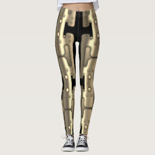 Legging Robô dourado metálico do Android mecânico
