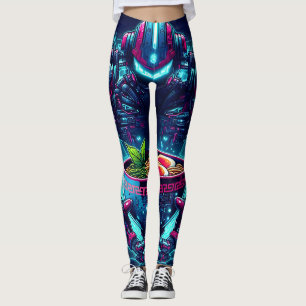 Legging Robô Futurista Ciberpunk Neon Comida Ramen