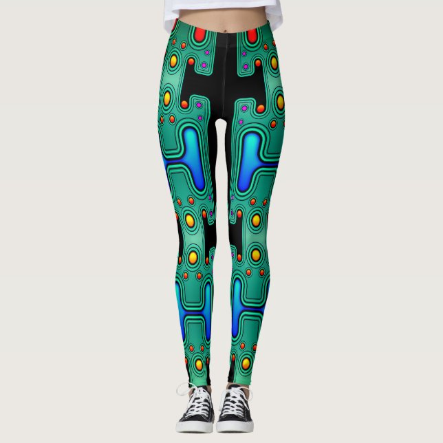 Legging Robô Futurístico Androide Mecânico Colorido (Frente)