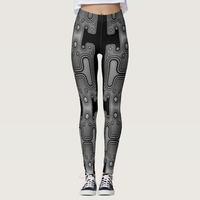 Legging Robô Futurístico Mecânico Androide Preto e Branco (Frente)