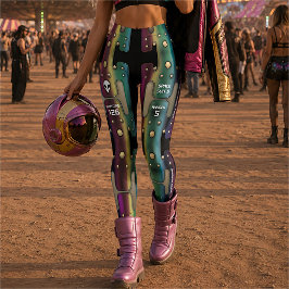 Legging Robô Garota Espacial Metalizada Arco-Íris Multicol