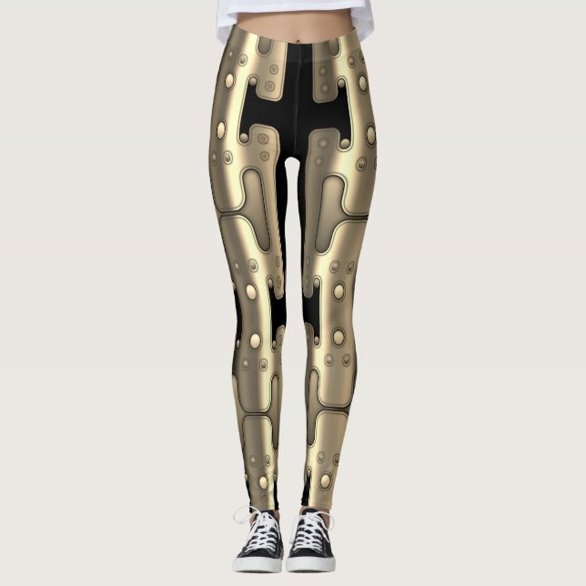 Legging Robô mecânico de Ouros Metálicos Androides (Frente)