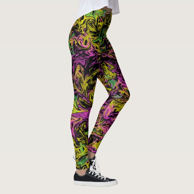 Legging Rochas Brilhantes de Verde Rosa e Amarelo em Preto (Direita)