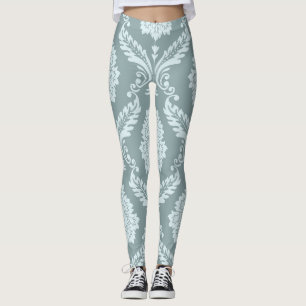 Legging Rococo Damask Padrão Grande Ovo de Pato Azul+Turqu