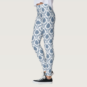 Legging Rococo Damask Rpt Padrão Azul no Branco