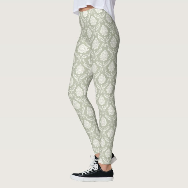 Legging Rococo Damask Rpt Padrão Creme no Verde (Esquerda)