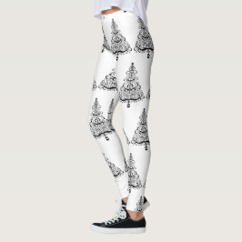 Legging Rolagem Vitoriana Decorativa da Árvore natais vint